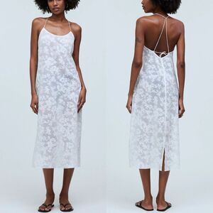 MADEWELL Cover-Up Women XS Floral Halter Midi Dress NEW Sheer Ivory NP247